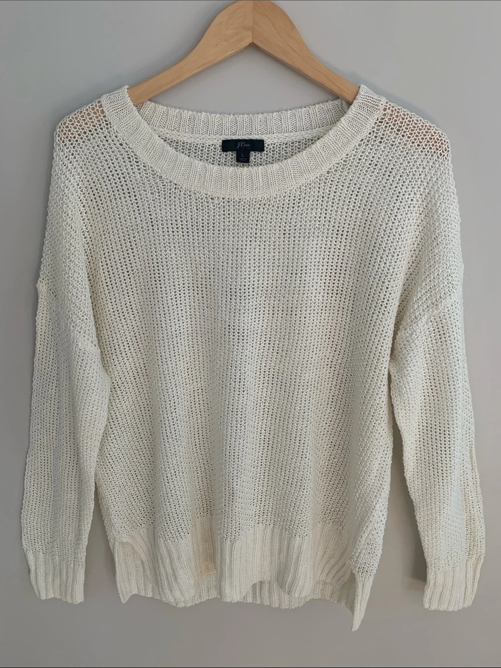 J. Crew Linen Crew Neck Beach Sweater Cream Size Large L5934 Semi Sheer Coastal